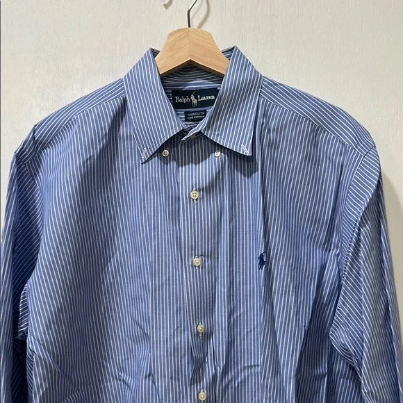 RALPH LAUREN MENS BLUE PINSTRIPE BUTTON DOWN SHIRT YARMOUTH Sz 16 1/2 - Picture 4 of 11
